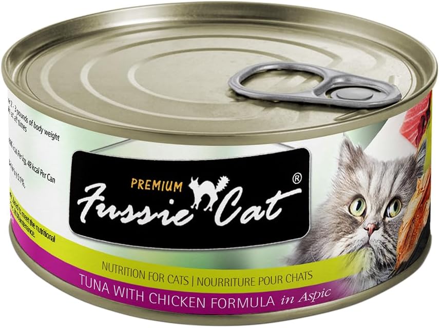 Fussie Cat Premium Tuna with Chicken in Aspic Grain-Free Wet Cat Food - 2.82 oz Cans - Pack of 24 (Tuna with Chicken in Aspic)