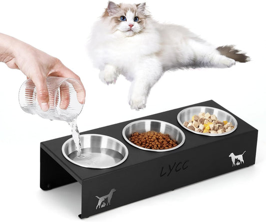 Elevated Cat Food Bowl, Metal Standing Cat Food Bowl, Tilting Stainless Steel Cat Food Bowl, Elevated Pet Bowl for Cats and Puppies with 3 304 Stainless Steel Bowls with Non-Slip Feet