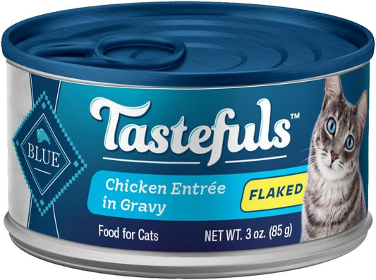 Blue Buffalo Tastefuls Natural Flaked Wet Cat Food, Chicken Entrée in Gravy 3-oz cans (Pack of 24)