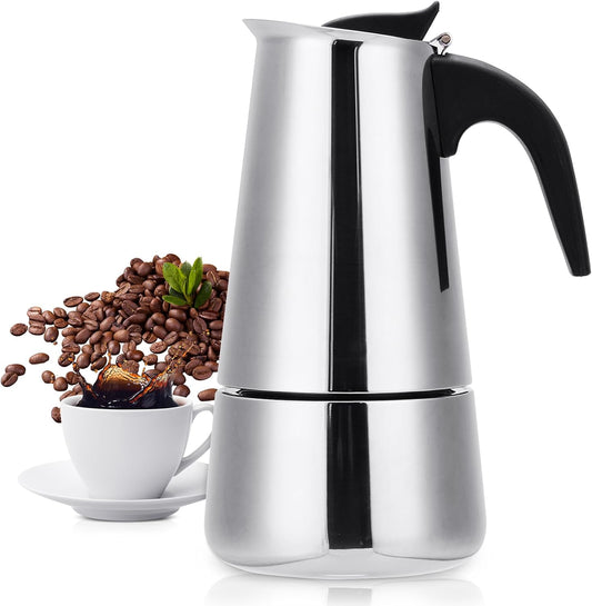 VONATES Stovetop Espresso Maker, 9 cup Moka Pot, Italian Coffee Maker Percolator, Stainless Steel Espresso Pots, 450ml\/15oz(Espresso Cup=50ml) Coffee Pot Cafe Maker for Induction Cookers, Hobs