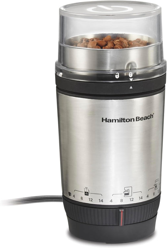 Hamilton Beach Custom Grind Electric Coffee Grinder for 4-14 Cups, One-Press Hand-Free Operation with Auto Shutoff, Removable Grinding Bowl For Easy Pour and Clean, Stainless Steel (80406)