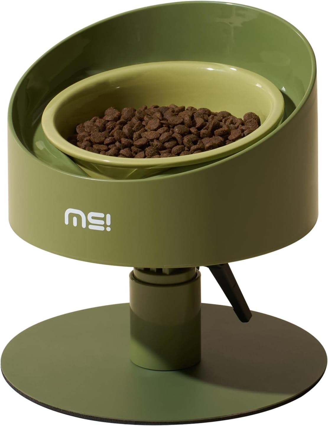 MS!MAKESURE Elevated Pet Bowl for Cats & Puppy, 8oz Spill Proof Modern Ceramic Raised Dog Kitty Food and Water Feeder with Adjustable Stand, Adjustable Angle Anti Vomiting (Green)