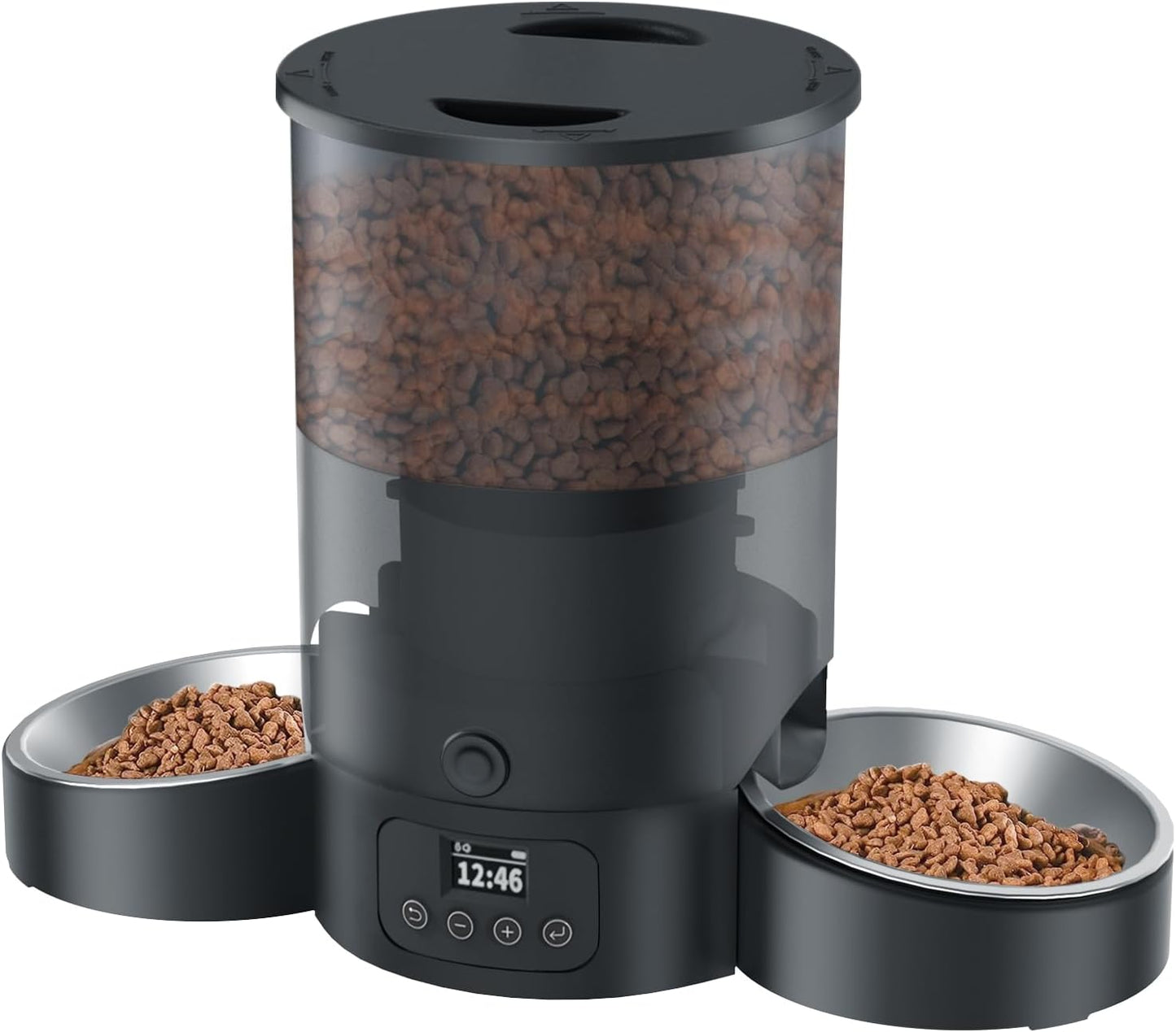 Automatic Cat Feeder for 2 Cats, 3L Cat Food Dispenser SURDY Auto Cat Feeder with 2 Stainless Bowls, 10s Meal Call Dual Power Supply and Timer Setting 12 Portions 6 Meals Per Day for Cats and Dogs