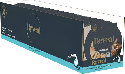 Reveal Natural Wet Cat Food, 18 Count, Grain Free, Limited Ingredient Cat Food Cups, Sardine with Mackerel in Broth, 2.12 oz Easy Peel Cups