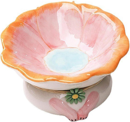 Cat Bowls Elevated Cute Flower Shape Cat Food and Water Bowl Cat Feeding Bowls Raised Cat Bowls for Indoor Cats Ceramics Cat Food Bowl Pet Feeder Bowl for Cats Dogs Pets(Pink)