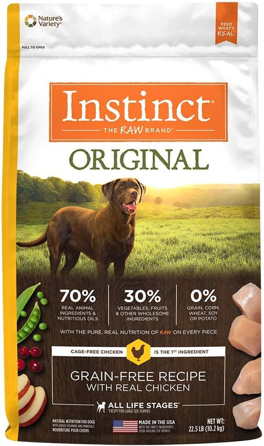 Instinct Dog Food, Grain Free Dog Food Dry, High Protein, Raw Coated Dog Food, Dog Kibble, Original Real Chicken, 22.5 lb. Bag