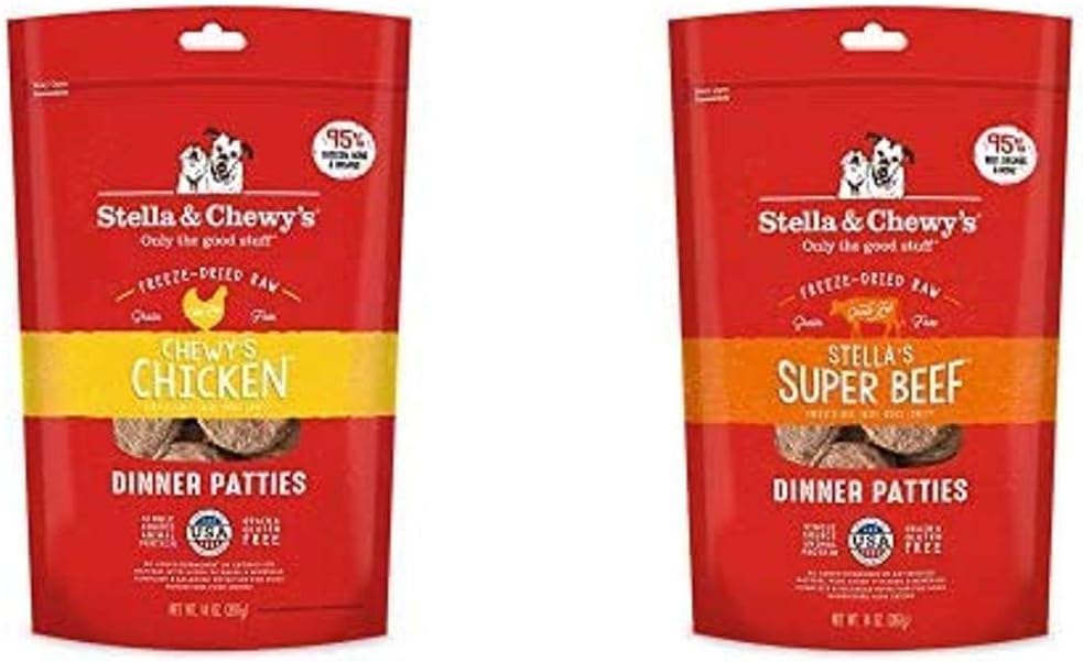 Stella & Chewy's Freeze-Dried Raw Dinner Patties Dog Food (Bundle of 2, 14 oz. Bags) - Chicken & Beef