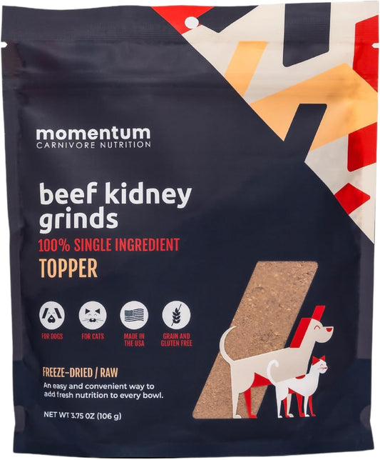 Momentum Carnivore Nutrition Freeze-Dried Beef Kidney Pet Food Topper \u2013 Single-Ingredient, All-Natural Topper \u2013 High-Protein for Dogs and Cats, Grain-Free and Made in The USA\u2013 (3.75 oz Bag)