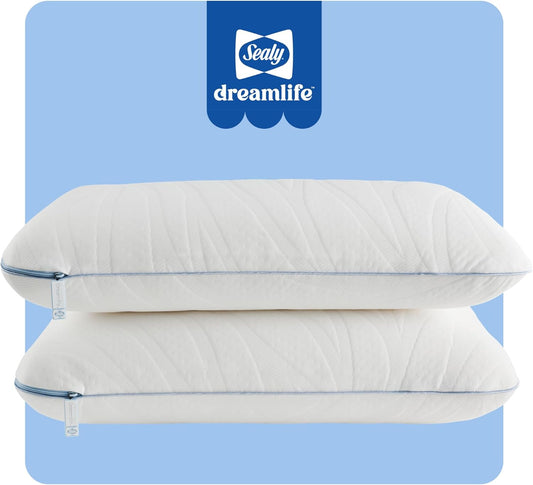 SEALY Dreamlife Memory Foam Dual Pack Pillow, Queen (U.S. Standard), White 2 Count