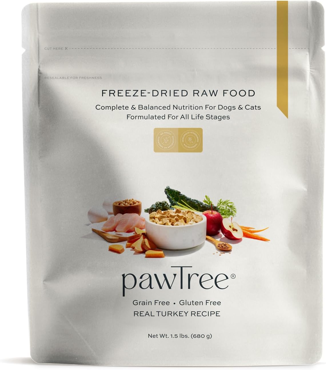 pawTree Freeze-Dried Raw Food for Dogs & Cats. Nutrient-Rich, All-Natural, Complete & Balanced Nutrition. Real Meat, Vegetables & Superfoods, Freeze-Dried for Maximum Nutrition (1.5 lbs, Turkey)