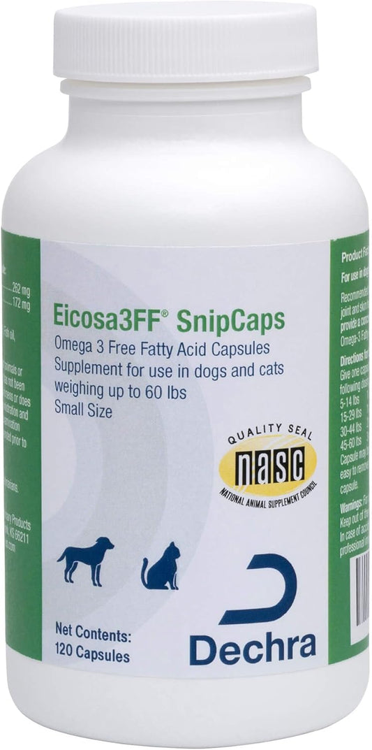 Eicosa3FF SnipCaps Omega 3 Free Fatty Acid Capsules for Dogs and Cats - Small, 120 ct