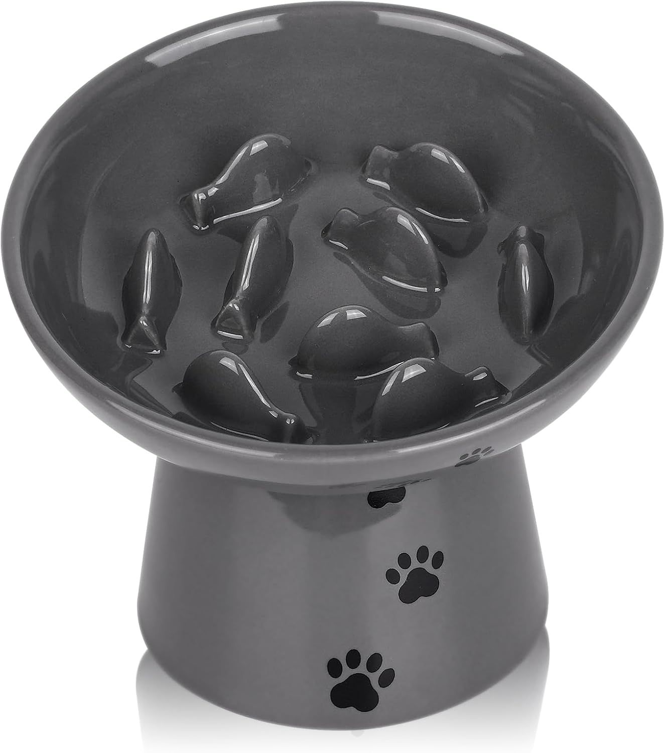 Y YHY 6 Inches Cat Slow Feeder, Cat Food Bowl Elevated Dog Slow Feeder Bowl Ceramic Cat Bowl Anti Vomiting for Dry and Wet Food, Gray