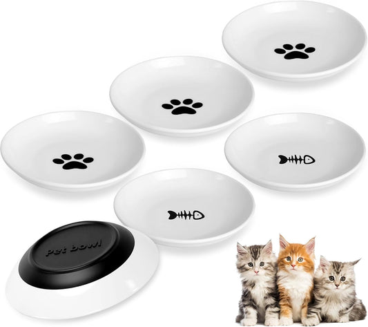 Ceramic Cat Bowls, Whisker Friendly Cat Food Bowl with Non Slip Silicone Bottom Kitten Bowls, Shallow Wide Cat Dish for Wet and Dry Food, Cat Plates for Indoor Cats, Kittens (6 Pack)