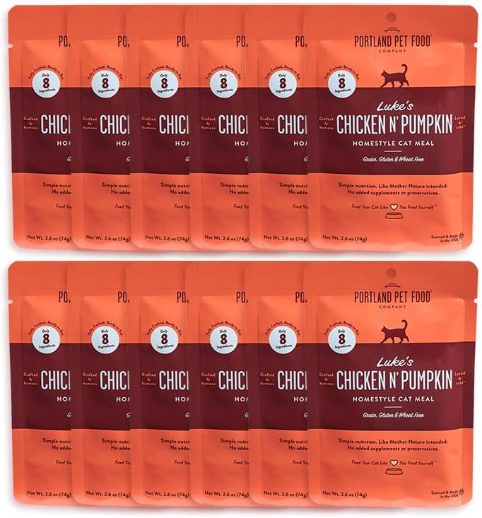 Human-Grade Mixed Variety Pack Wet Cat Food Pouch — Moist, Soft Cat Food Mixer, Topper, and Rotational Meal (Chicken, 12 Pack) by Portland Pet Food Company