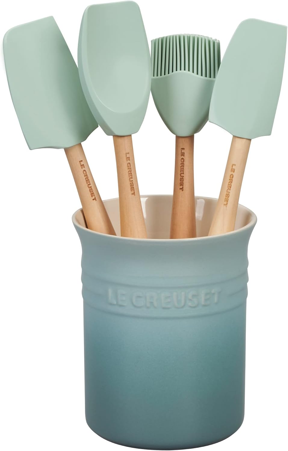 Le Creuset Silicone Craft Series Utensil Set with Stoneware Crock, 5 pc., Sea Salt