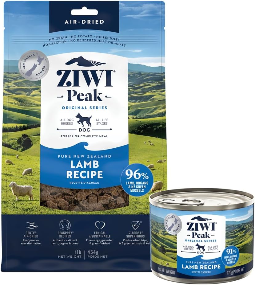 ZIWI Peak Lamb Dog Food Bundle \u2013 All Natural, High Protein, Grain Free & Limited Ingredient, with Superfoods (Air-Dried 1.0 lb Bag + Case of 12, 6oz Cans)