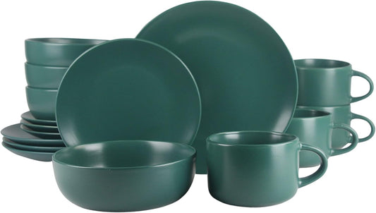 10 Strawberry Street Wazee Matte Coupe Dinnerware Set, 16 pc, Emerald Green