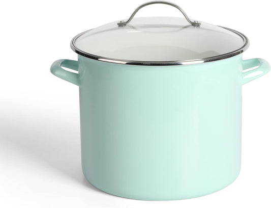 Martha Stewart Thayer 12-Quart Enamel On Steel Scratch Resistant Stock Pot w\/Lid - Martha Blue