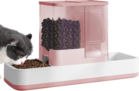 Luismia Automatic Small Pet Feeder and Water Dispenser, 2 in 1 Gravity Cat Auto Cat Small Medium Dog Feeder and Waterer Set Feeder Dish for Puppy Kitten Small Pets (Pink)