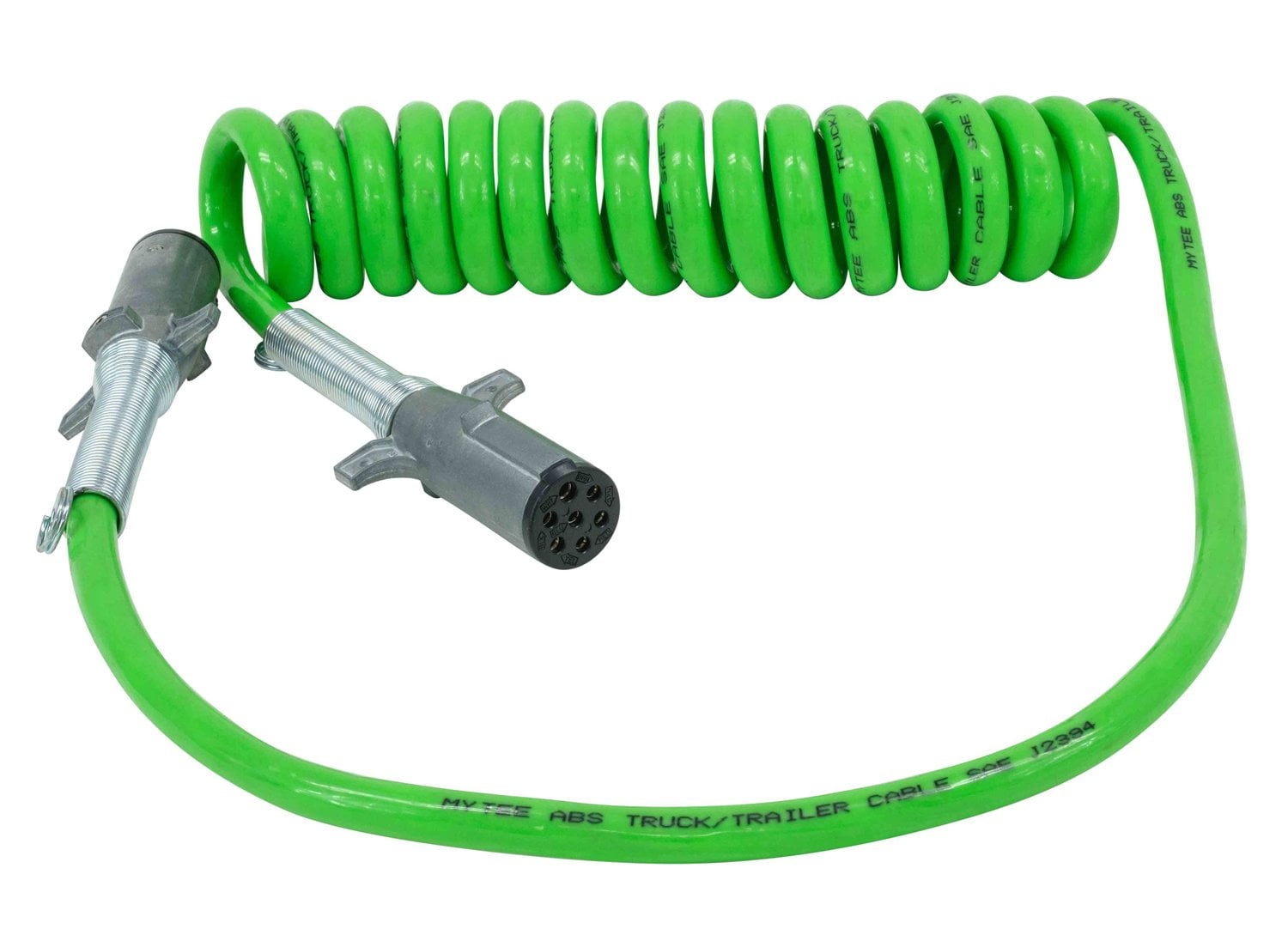 7-Way ABS Coil 15' (Green) 48" x 12" Leads Trailer Electrical Power Cord Powercoils