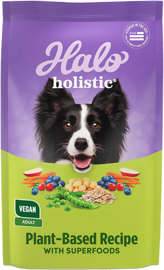 Halo Holistic Plant-Based Recipe With Superfoods, Complete Digestive Health, Vegan Dry Dog Food Bag, Adult Formula, 21-lb Bag