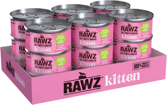 Rawz Natural Premium Pate Canned Kitten Wet Food - Made with Real Meat Ingredients No BPA or Gums -2.8 oz Cans (Case Pack of 18) (Chicken & Chicken Liver)