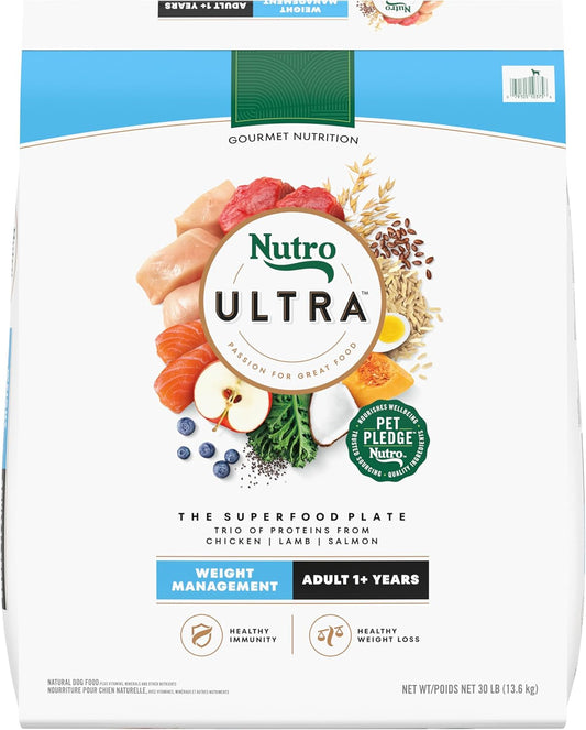 Nutro Ultra Adult Weight Management Dry Dog Food, Chicken, Lamb and Salmon Protein Trio, 30 lb. Bag