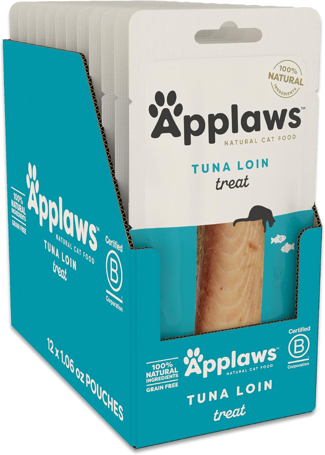 Applaws Natural Cat Treats, Grain-Free Single Ingredient Cat Treats, Whole Protein Fillet Cat Treats, Healthy Cat Snacks, No Artificials (12 x 1.06oz Whole Tuna Loin)