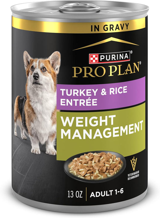 Purina Pro Plan Weight Management Wet Dog Food Turkey and Rice Entree in Gravy - 13 Ounce (Pack of 12)