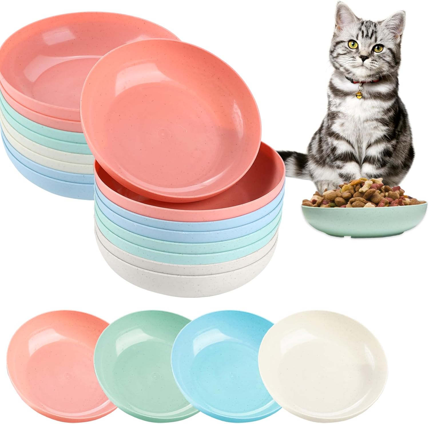 24 Pcs Cat Whisker Fatigue Bowl Cat Food Bowls Small Shallow Pet Dishes Wide Cat Plates for Wet Food 5.5 Inch Wheat Straw Cat Bowls for Kittens and Short Legged Cat