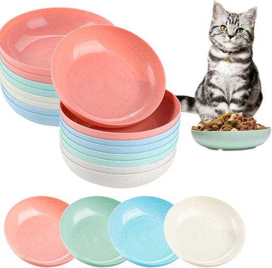 24 Pcs Cat Whisker Fatigue Bowl Cat Food Bowls Small Shallow Pet Dishes Wide Cat Plates for Wet Food 5.5 Inch Wheat Straw Cat Bowls for Kittens and Short Legged Cat