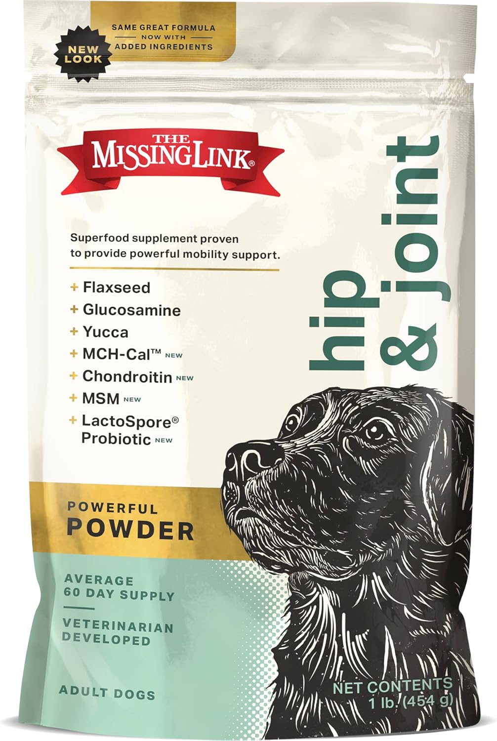 The Missing Link Hip & Joint Probiotics Superfood Supplement Powder for Dogs - Omegas 3&6, Fiber, Glucosamine, Chondroitin, MSM, HA - Cartilage & Bone Health, Joint Mobility & Flexibility - 1lb