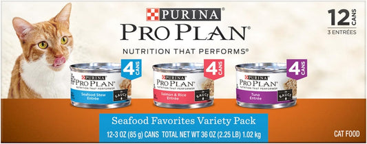 Nestle Purina Petcare 381023 36 oz Pro Plan Seafood Entrees Variety Pack (Pack of 12)