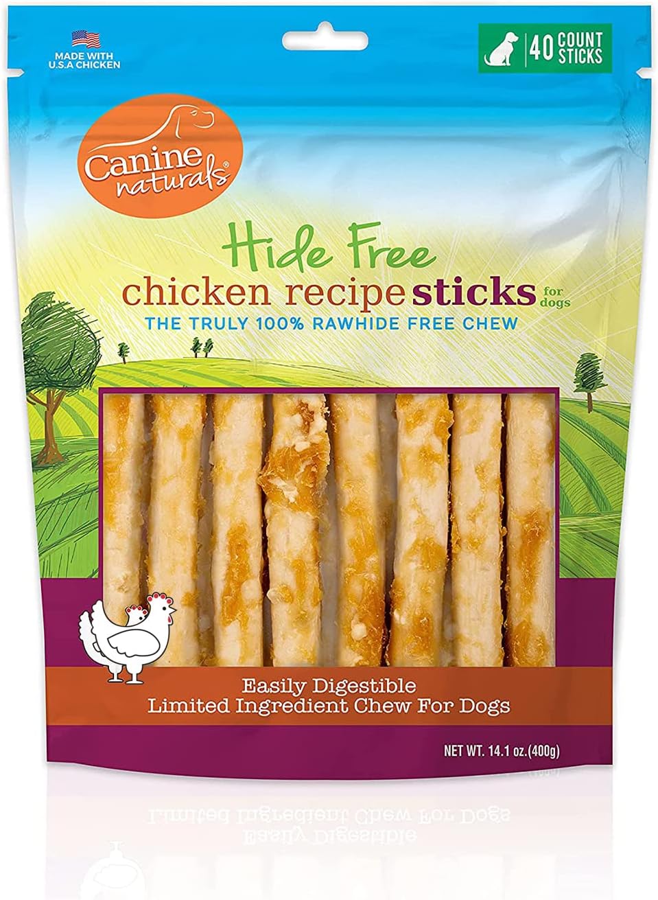 Canine Naturals Chicken Recipe Chew - Rawhide Free Dog Treats - Made From USA Raised Chicken - All-Natural and Easily Digestible - 40 Pack of 5 Inch Stick Chews