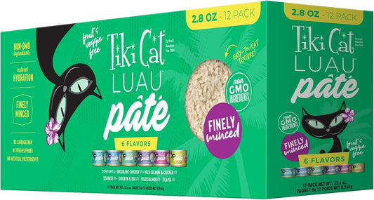 Tiki Cat Luau Pâté Variety Pack, Succulent Combinations of Real Protein, Grain-Free Balanced Nutrition Wet Canned Cat Food, for All Life Stages, 2.8 oz. Cans (Pack of 12)