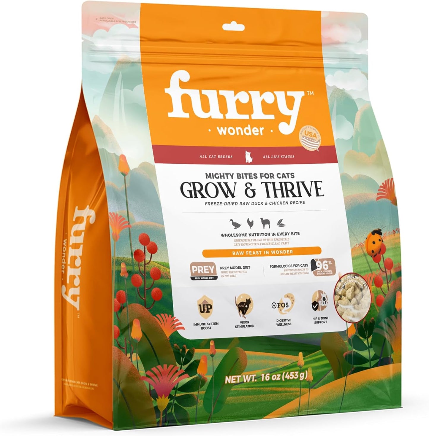 FURRY · WONDER . Freeze Dried Raw Cat Food Duck and Chicken Recipe 16 Ounce, USA Made High Protein Grain Free Cat Food for Complete Meal or Food Topper, Freeze Dried Raw Diet for Grow & Thrive