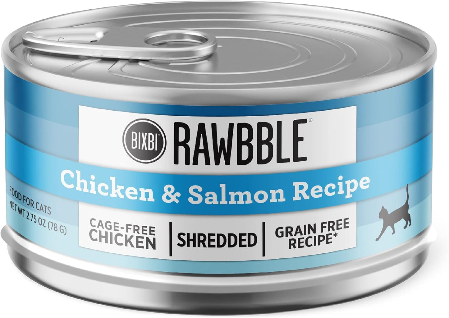 BIXBI Rawbble Shredded Chicken & Salmon Recipe Cans \u2013 Grain Free, Protein Rich Wet Cat Food \u2013 (2.75 Ounce Cans, Case of 24)