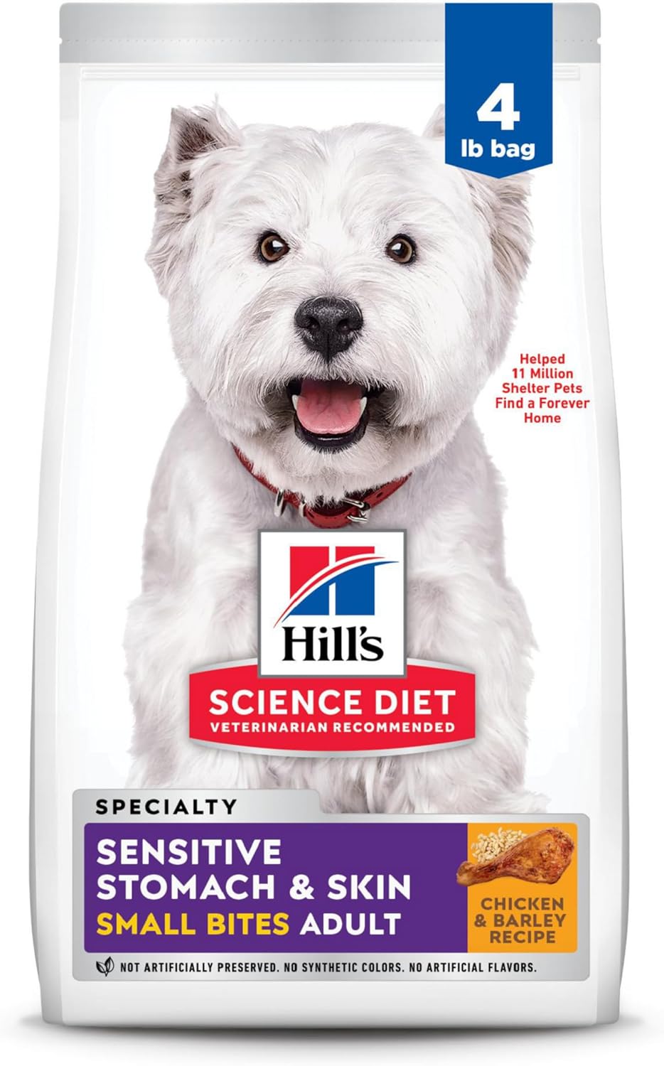 Hill's Science Diet Sensitive Stomach & Skin, Adult 1-6, Stomach & Skin Sensitivity Support, Small Kibble, Dry Dog Food, Chicken Recipe, 4 lb Bag