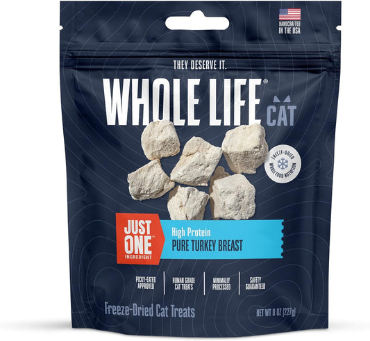 Whole Life Pet Just One Turkey Freeze Dried Cat Treats - Human Grade Cat Food Toppers, High Protein Cat Snacks, Cat Toppers for Food, USA Made Natural Cat Treats - 8 oz (Pack of 1)