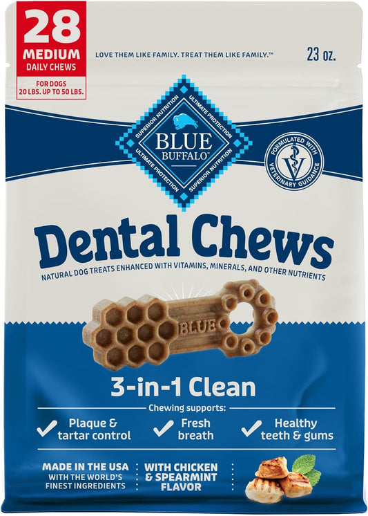 Blue Buffalo Dental Chews Medium Natural Dog Treats, Chicken & Spearmint 23-oz Bag (28 Count)