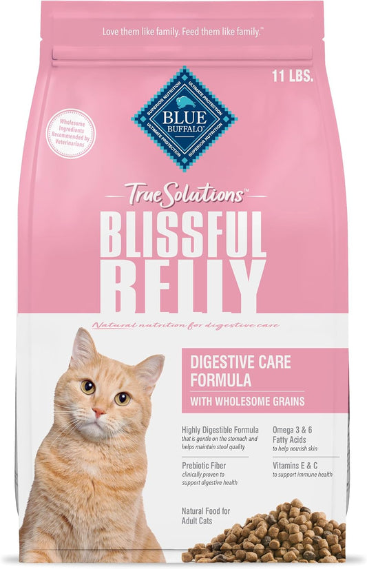 Blue Buffalo True Solutions Blissful Belly Digestive Care Natural Dry Food for Adult Cats, Chicken, 11-lb. Bag