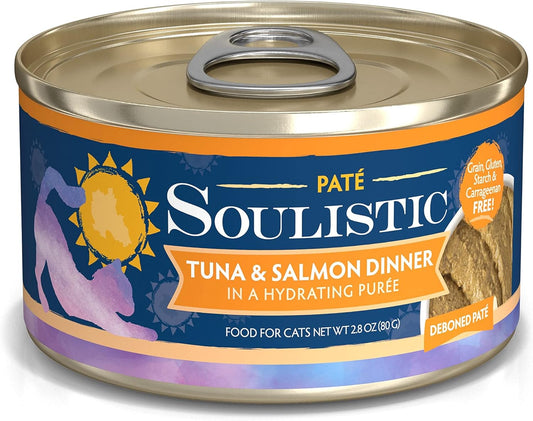 Soulistic Pate Tuna & Salmon Dinner in a Hydrating Puree Wet Cat Food, 2.8 oz., Case of 12