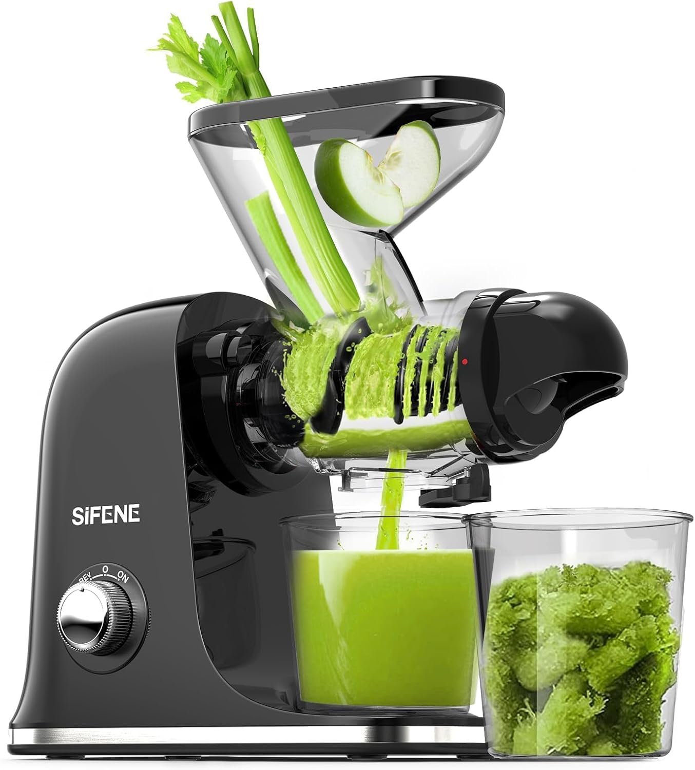 SiFENE Cold Press Juicer Machine, Compact Single Serve Slow Masticating Juicer, Vegetable and Fruit Juice Extractor Maker Squeezer, Easy to Clean, Non-BPA (Black)