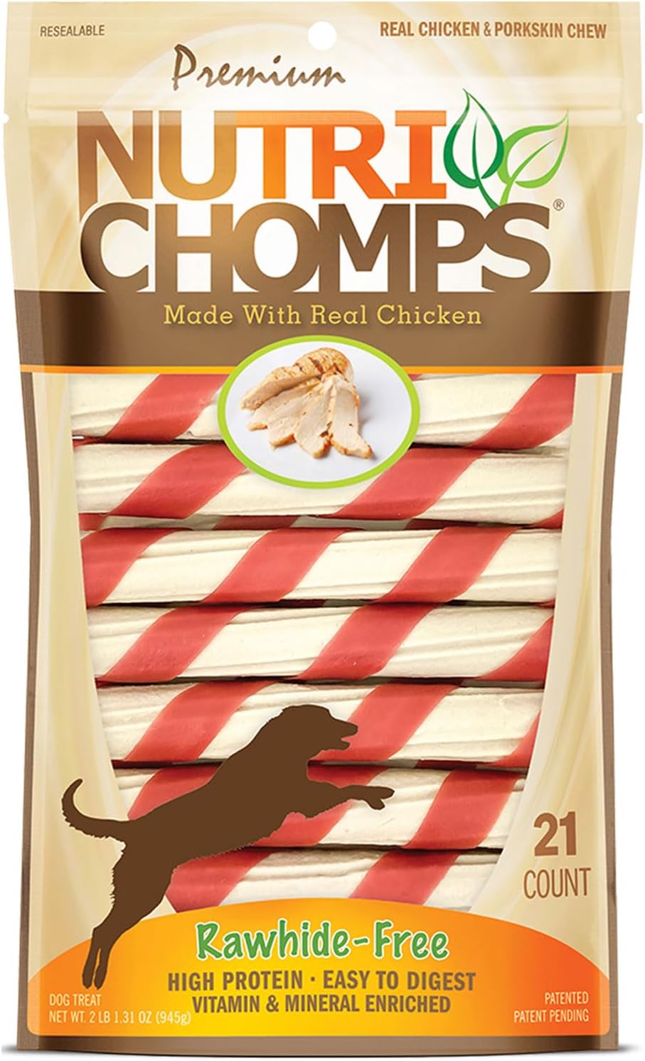 NutriChomps Dog Chews, 6-inch Twists, Easy to Digest, Rawhide-Free Dog Treats, 21 Count, Real Chicken flavor