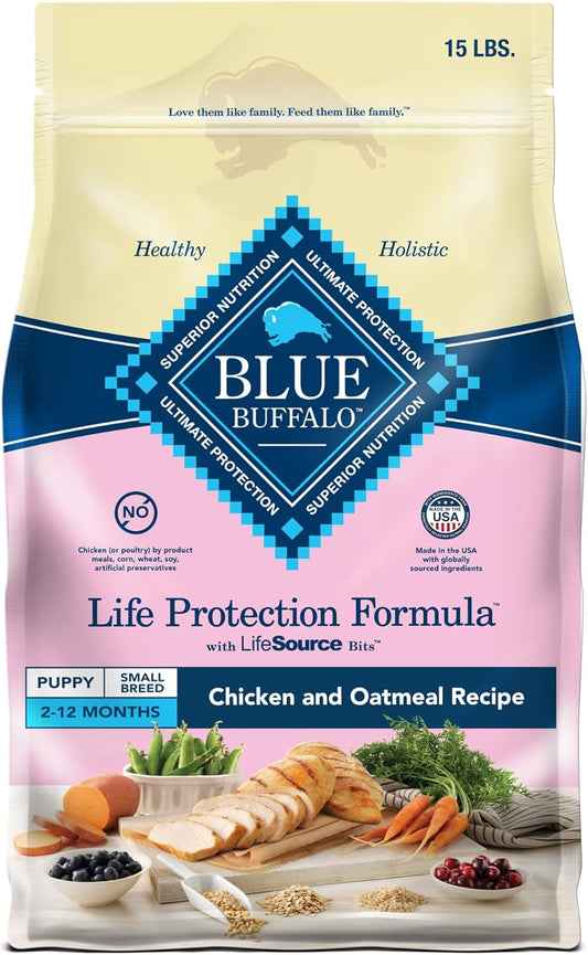 Blue Buffalo Life Protection Formula Small Breed Puppy Dry Dog Food with DHA, Vital Nutrients & Antioxidants, Made with Natural Ingredients, Chicken & Oatmeal Recipe, 15-lb. Bag