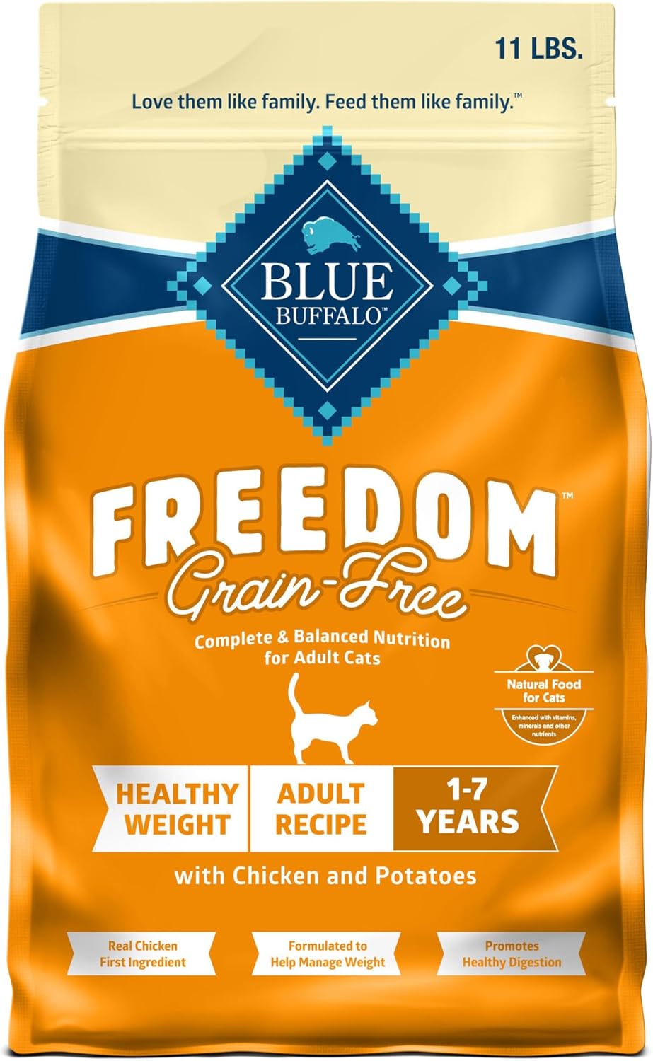 Blue Buffalo Freedom Grain-Free Adult Weight Control Dry Cat Food, Complete & Balanced Nutrition for Indoor Cats, Chicken Recipe, 11-lb. Bag