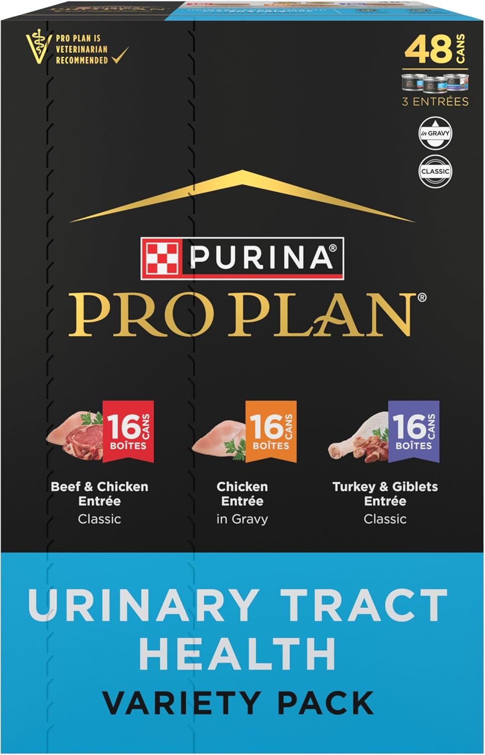 Purina Pro Plan Urinary Cat Food Wet Variety Pack Urinary Tract Health Chicken, Beef and Chicken, and Turkey and Giblets - (Pack of 48) 3 Oz. Cans