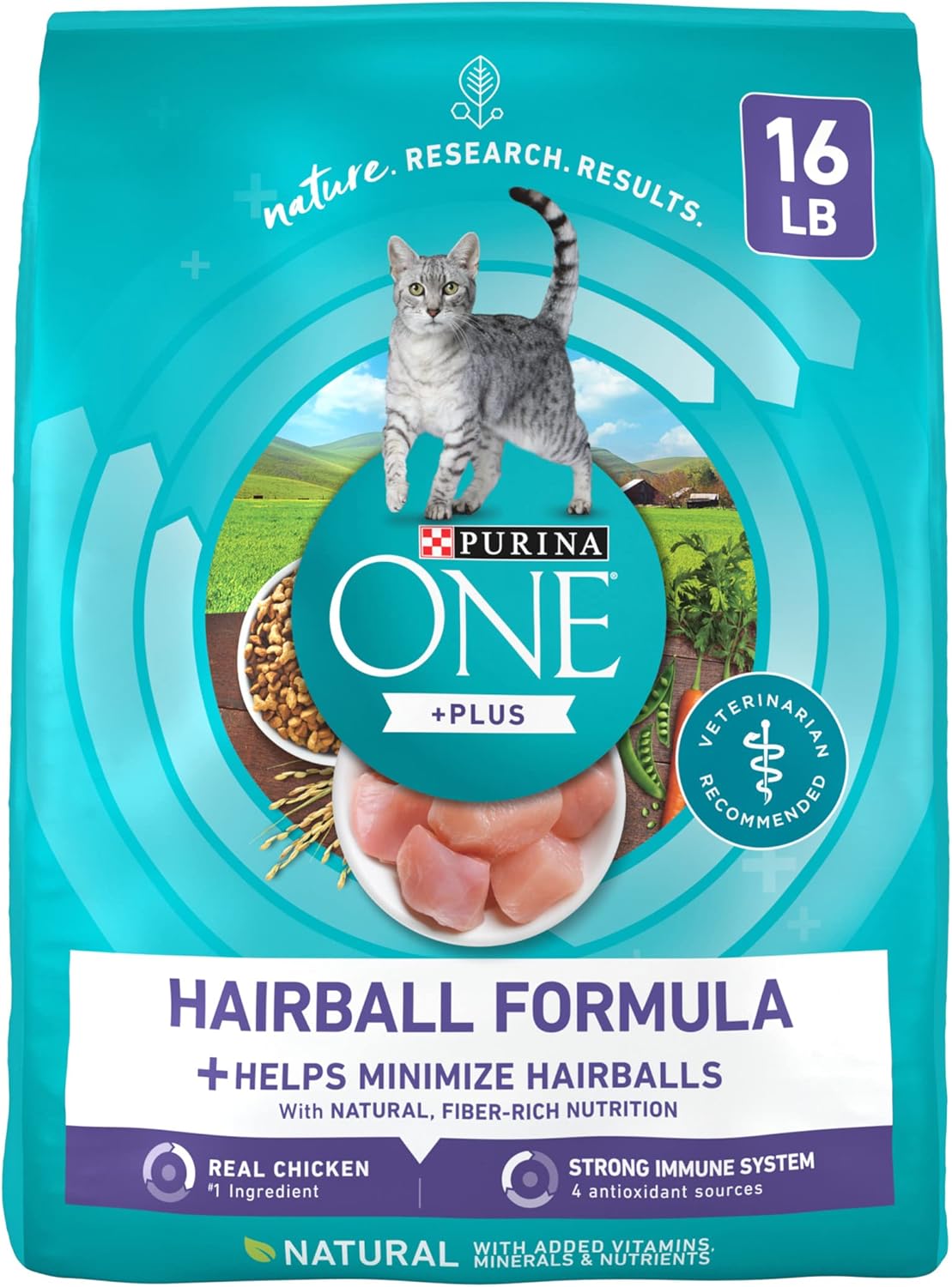 Purina ONE Natural Cat Food for Hairball Control, +PLUS Hairball Formula - 16 lb. Bag