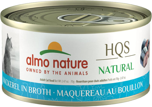 almo nature HQS Natural Mackerel, Grain Free, Additive Free, Adult Cat Canned Wet Food, Flaked, 24 x 70g/2.47 oz (1016H-CS)