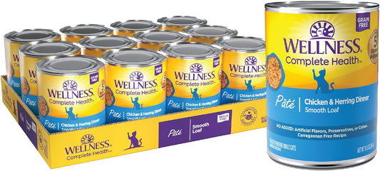 Wellness Complete Health Grain-Free Wet Canned Cat Food, Natural Ingredients, Made with Real Meat, All Breeds, Smooth Pate (Chicken & Herring, 12.5-Ounce Can, Pack of 12)